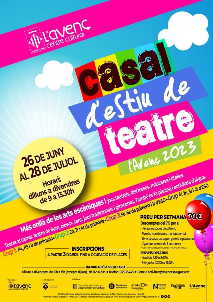 Cartell del casal d'estiu de teatre del Centre Culyural l'Avenç